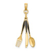 14k Yellow Gold 3-D Enamel Knife, Fork, Spoon Moveable Pendant