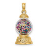 14k Yellow Gold 3-D Moveable Gumball Machine Glass Pendant