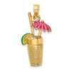 14k Yellow Gold 3-D Cocktail Drink w/ Fuchsia Enamel Umbrella and Lime Pendant