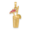 14k Yellow Gold 3-D Cocktail Drink w/ Fuchsia Enamel Umbrella and Lime Pendant