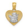 14k Yellow Gold And Rhodium Polished Guardian Angel In Heart Pendant