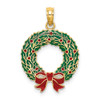 14k Yellow Gold Enamel Christmas Wreath Pendant