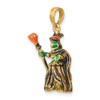 14k Yellow Gold 3-D Enameled Witch w/Broom Pendant