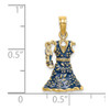 14k Yellow Gold 3-D Moveable Enamel Blue Floral Dress w/Shoe Pendant
