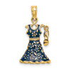 14k Yellow Gold 3-D Moveable Enamel Blue Floral Dress w/Shoe Pendant
