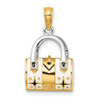 14k Yellow Gold And Rhodium 3-D White Enameled Handbag Moveable Pendant