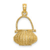 14k Yellow Gold 3-D Moveable Handle Flower Basket Pendant