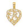 14k Yellow Gold E Script Initial In Heart Pendant