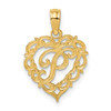 14k Yellow Gold P Script Initial In Heart Pendant