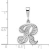 14K White Gold Solid Polished Filigree Initial R Pendant