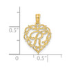 14k Yellow Gold R Script Initial In Heart Pendant