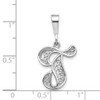 14K White Gold Solid Polished Filigree Initial T Pendant