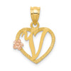 14k Yellow and Rose Gold Initial V In Heart Pendant
