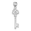 14k White Gold 3-D Key w/Hearts Pendant