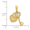 14k Yellow Gold Polished Key and Heart Shaped Lock Moveable Pendant