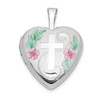 14k White Gold 16mm with Enamel Flowers Cross Heart Locket