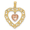 14k Yellow and Rose Gold Polished Dangling Heart In Heart Pendant