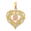14k Rose and Yellow Gold Flower and Heart Pendant
