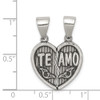 Sterling Silver Antiqued Te Amo Break Apart Heart Pendant