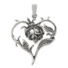 Sterling Silver Antiqued Rose-Flower Heart Pendant