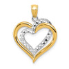 14k Yellow and White Gold Diamond-cut Double Heart Pendant