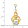 14k Yellow Gold And Rhodium Diamond-Cut Claddagh Pendant