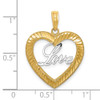 14k Yellow Gold and Rhodium-Plated Diamond-cut Love Heart Pendant