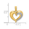 14k Yellow Gold and Rhodium Polished and Textured Heart Pendant K9124