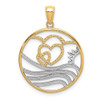 14k Yellow Gold and Rhodium Sun, Hearts and Water In Round Frame Pendant