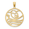 14k Yellow Gold and Rhodium Sun, Hearts and Water In Round Frame Pendant