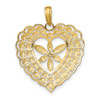 14k Yellow Gold w/ Rhodium-Plated Flower and Beaded Heart Pendant