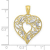10k Yellow Gold With Rhodium-Plating-Plated Diamond-Cut Filigree Heart Pendant