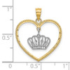 14k Gold with Rhodium Beaded Heart w/Dangling Crown Pendant