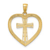 14k Yellow Gold and Rhodium Heart w/White Cross In Center Pendant