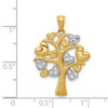 14k Yellow Gold And Rhodium Polished Hearts Tree Pendant