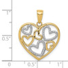 14k Yellow Gold And Rhodium Polished Hearts Inside Heart Pendant