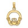 14k Yellow Gold Polished and Textured Round Claddagh Pendant