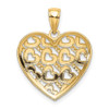14k Yellow Gold Diamond-Cut Heart Pattern On Heart Pendant