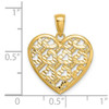 14k Yellow Gold Diamond-Cut Heart Pattern On Heart Pendant