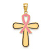 14k Yellow Gold Enamel Pink Ribbon Breast Cancer Cross Pendant