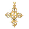 14k Yellow Gold Large Cross With Fleur-De-Lis Tips Pendant