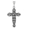 Sterling Silver Antiqued & Textured Large Floral Cross Pendant