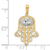 14k Yellow Gold and White Rhodium Diamond-cut Filigree Evil Eye Hamsa Pendant