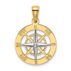 14k Gold with Rhodium-Plated Nautical Compass White Needle Pendant K9019