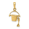 14k Yellow Gold 3-D Beach Bucket w/Shovel Pendant