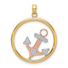 14k Yellow and Rose Gold with Rhodium Anchor In Round Frame Pendant