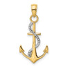 14k Yellow and White Gold Polished Anchor w/ Rope Pendant