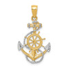 Mens 14k Yellow Gold and Rhodium Anchor w/Rope Pendant