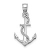 14k White Gold Solid Polished 3-D Anchor Pendant