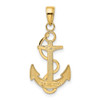 14k Yellow Gold Polished Anchor w/Textured Rope Pendant